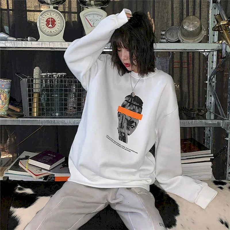 

2021 Autumn Winter Pullovers Harajuku Sweatshirt Women Gothic Streetwear Clothing Couple Clothes Oversized Casual Print O-Neck