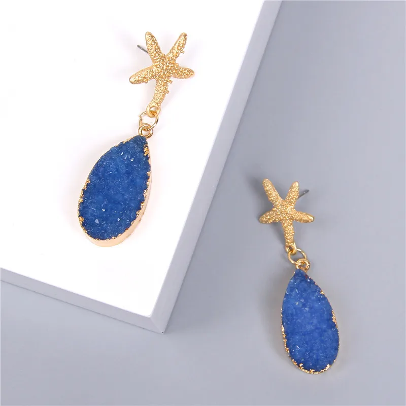 Друза природного камня серьги в виде раковины летние пляжные ювелирные изделия