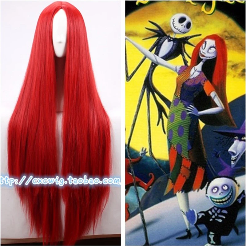 

Inhumans women Medusa cosplay red wig 100cm long straight red hair The Nightmare Before Christmas Sally wig hair + Free Wig Cap