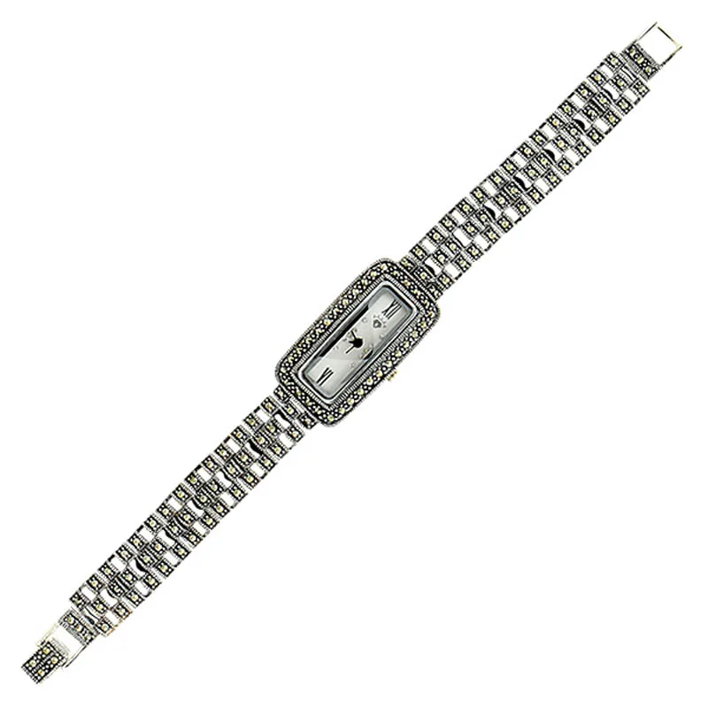 

Silver 925 Sterling Marcasite Sleeve Clock