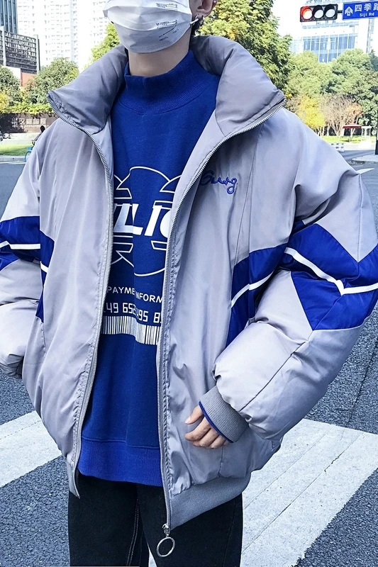 

Autumn And Winter New Pattern Trend Color Split Joint Letter Embroidered Stand Lead Clothes Loose Coat Male Fashion Hot