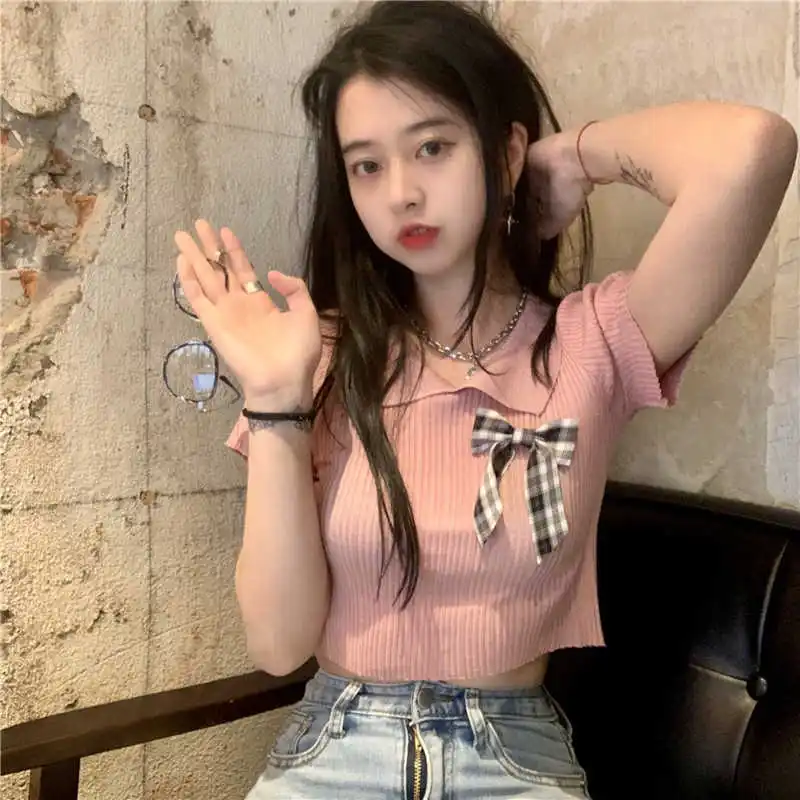 

Real Shot Cute Slim-Fit Short Shirt Korean Style Student Butterfly