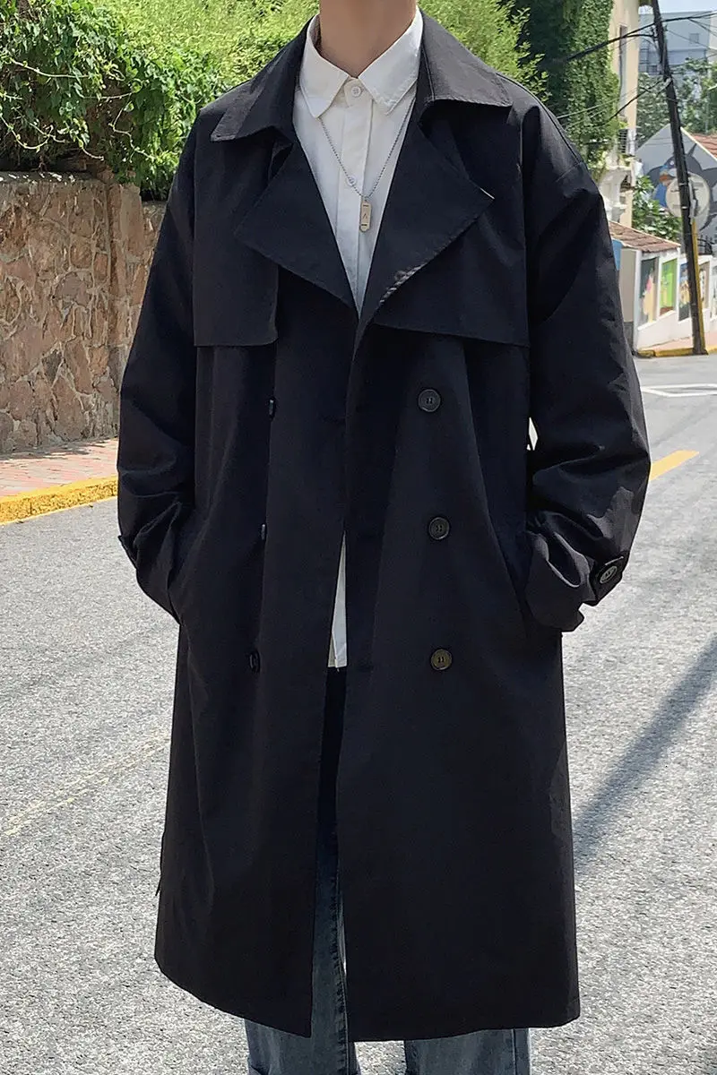 

2020 Autumn And Winter New Youth Fashion Solid Color Double Breasted Loose Long Over-the-knee Windbreaker Fashion Casual Top