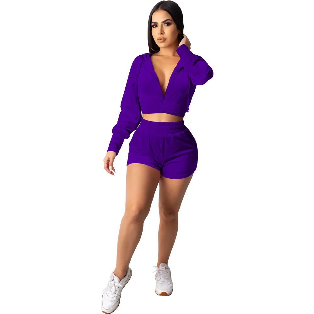 

2021 hot selling boutique early spring new hoodie women's shorts set fashion casual Korean velvet hoodie two piece set