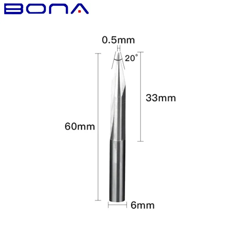 

Фреза для гравировки по дереву, 6*33 * 60L, Tip-0.5mm в, концевые фрезы
