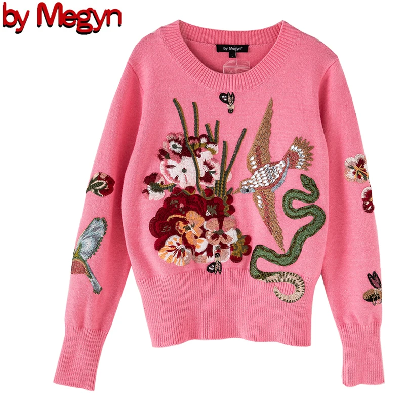 

2020 knitted women Fashion Pullover Sweater Luxury Blue Beading Bird Ladies Sweater Christmas Runway Pink Blue sweater Jumper