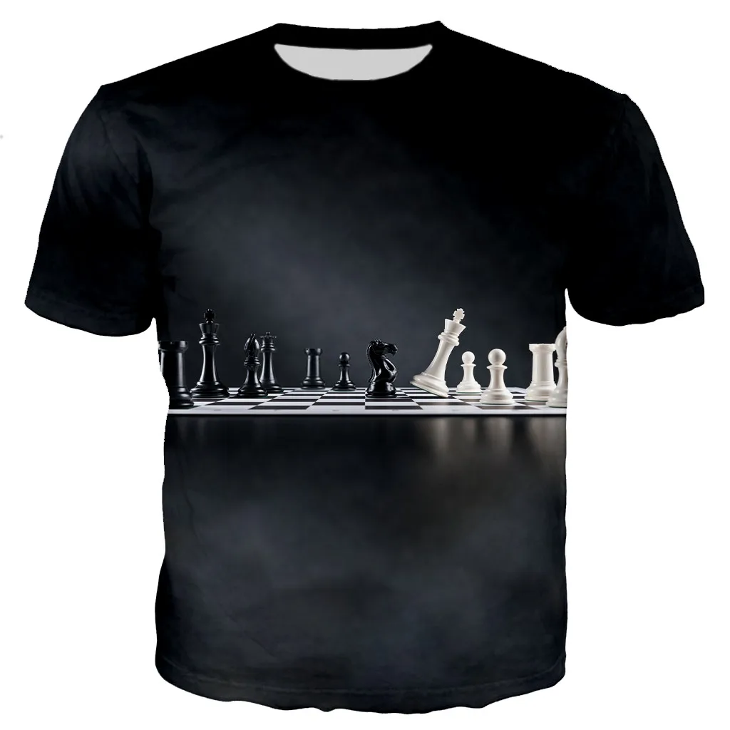Лето 2021, футболка для мальчиков и девочек с 3D принтом, шахматная ...