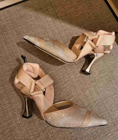 

BONJEAN High-Heeled Slingbacks In Black With Rhinestone Embroidery Women Pumps Sexy Pointed Toe Party Wedding Heels Nude