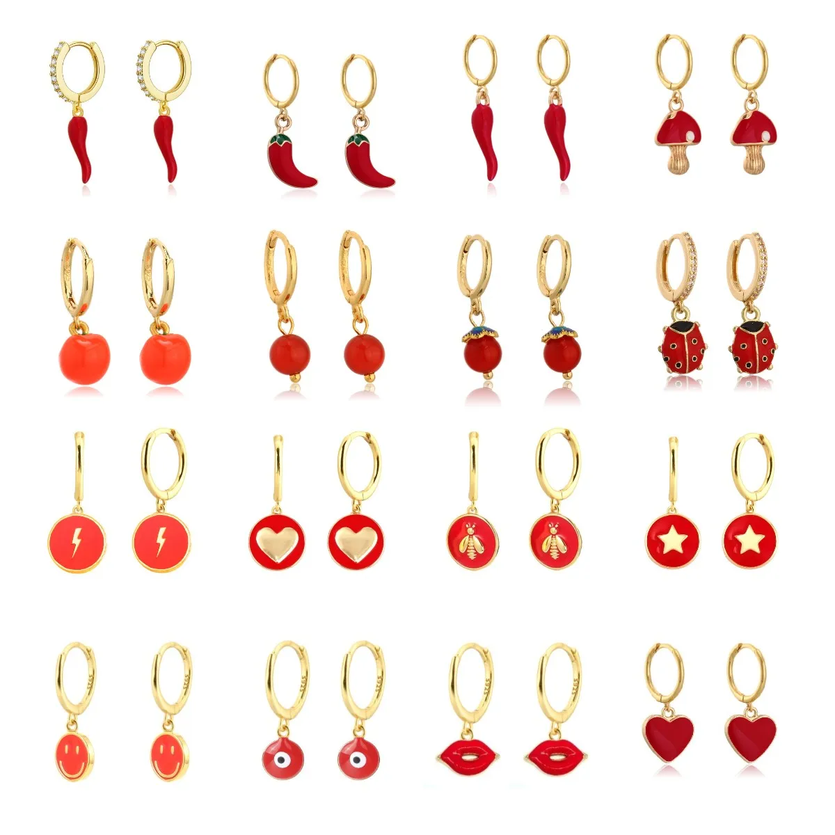 

Gold Filled Red Enamel Hoop Earring New Wedding Gift Little Chili Pepper Charming Earring Delicate Women Fashion Jewelry