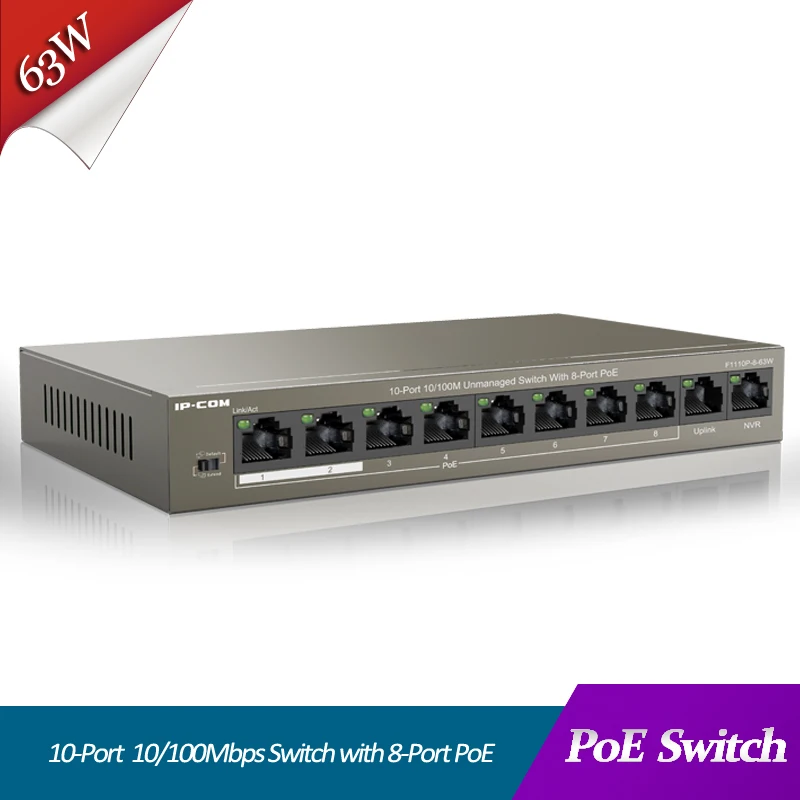 PoE switch 10 Port Desktop Fast Ethernet Switch with 8 lan ethernet hub rj45 One-key VLAN 802.3af/at | Компьютеры и офис