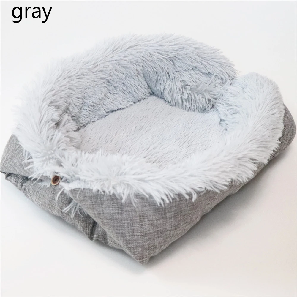 Grey Съемный спальный мешок для кошки, диваны, коврик для гамбургера, собачий домик, короткая плюшевая кровать для маленьких домашних животных, Теплый Щенок, питомник, гнездо, подушка, товары для домашних животных - Цвет: Grey