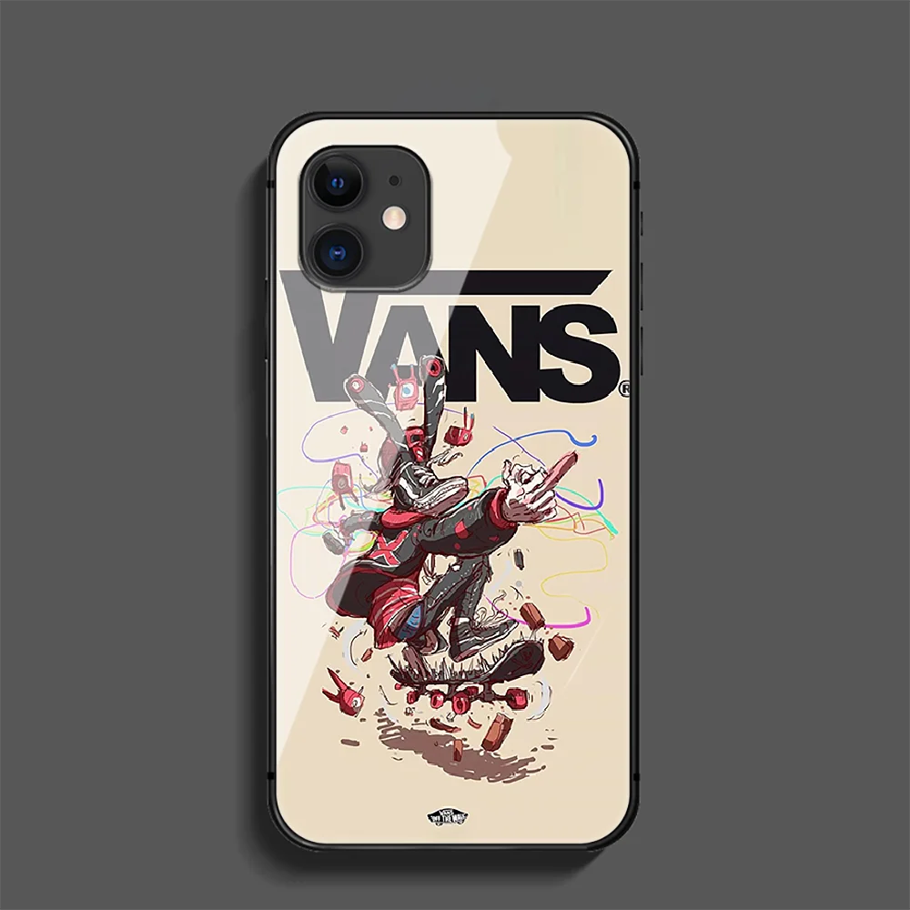 

Fashion Brand Creativity Van-s Phone Tempered Glass Case Cover For Iphone 5 6 7 8 11 12 5S 6S X Xr XS Se Max Plus Pro Mini Cell