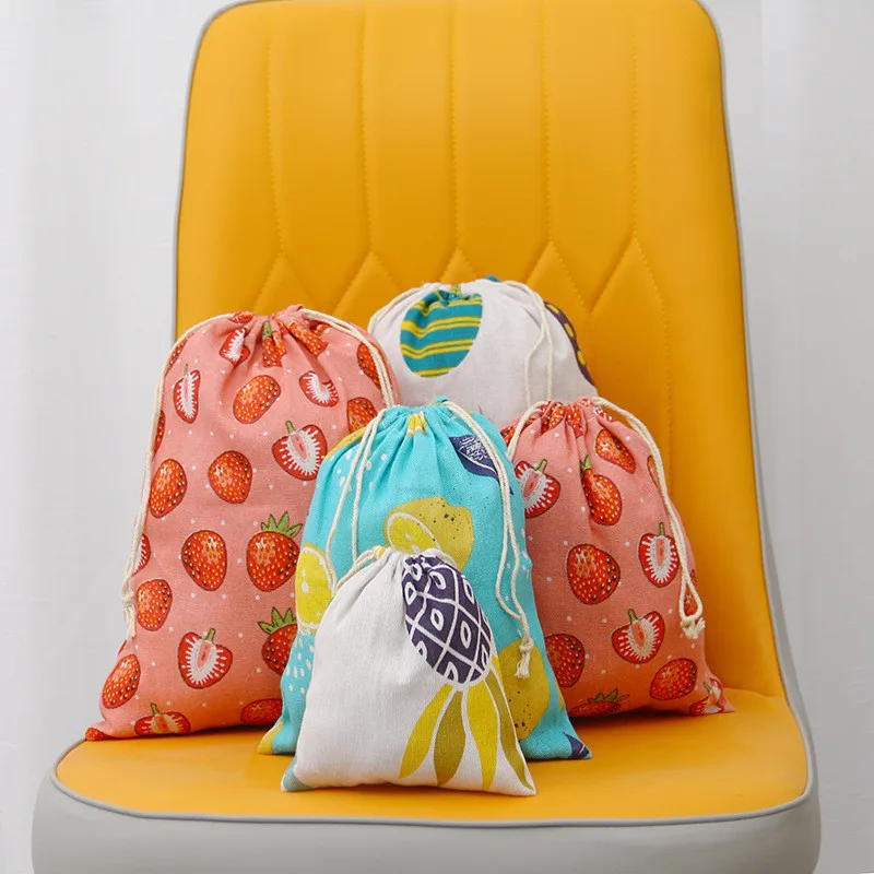 

2pcs Fruit Print Storage Bag Travel Outside Cosmetics Shoes Clothes Portable Drawstring Bag Breathable No Odor No Deformation
