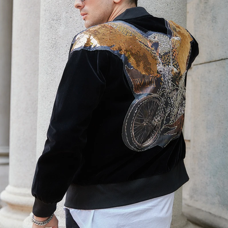 

Высококачественная мужская бейсбольная куртка с пайетками Uomo, сценическая DJ куртка клуба, мужская куртка-бомбер, винтажная куртка с крылья...