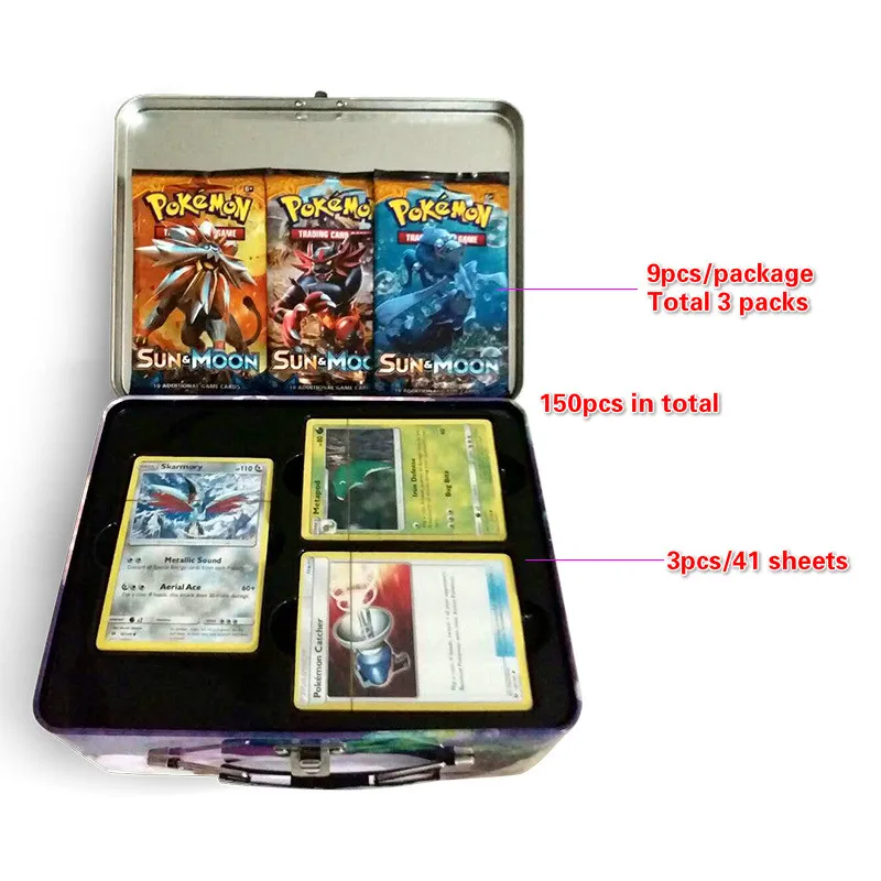 Pokemon TAKARA TOMY 150 шт. чехол для переноски коробка битва Игрушки Хобби Коллекционные вещи Коллекция игр аниме-открытки для детей