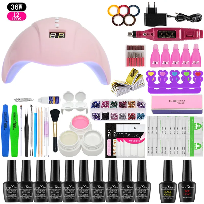 Набор для ногтей 36 Вт УФ светодиодный светильник Сушилка с 6/10/12 шт инструментов