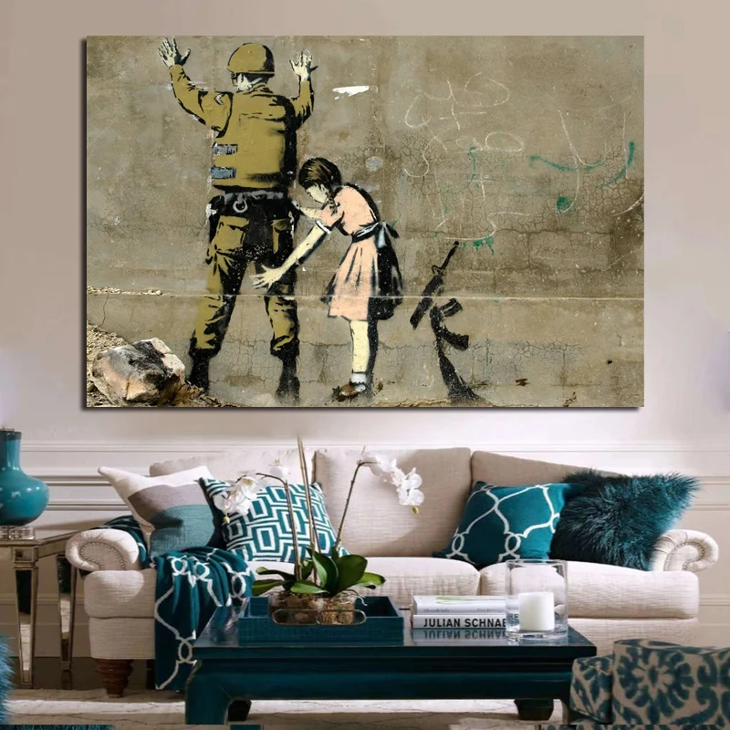 

Girl Frisking Soldier Graffiti Street Canvas Posters Prints Wall Art Painting Decorative Picture Modern Home Decoration Artwork
