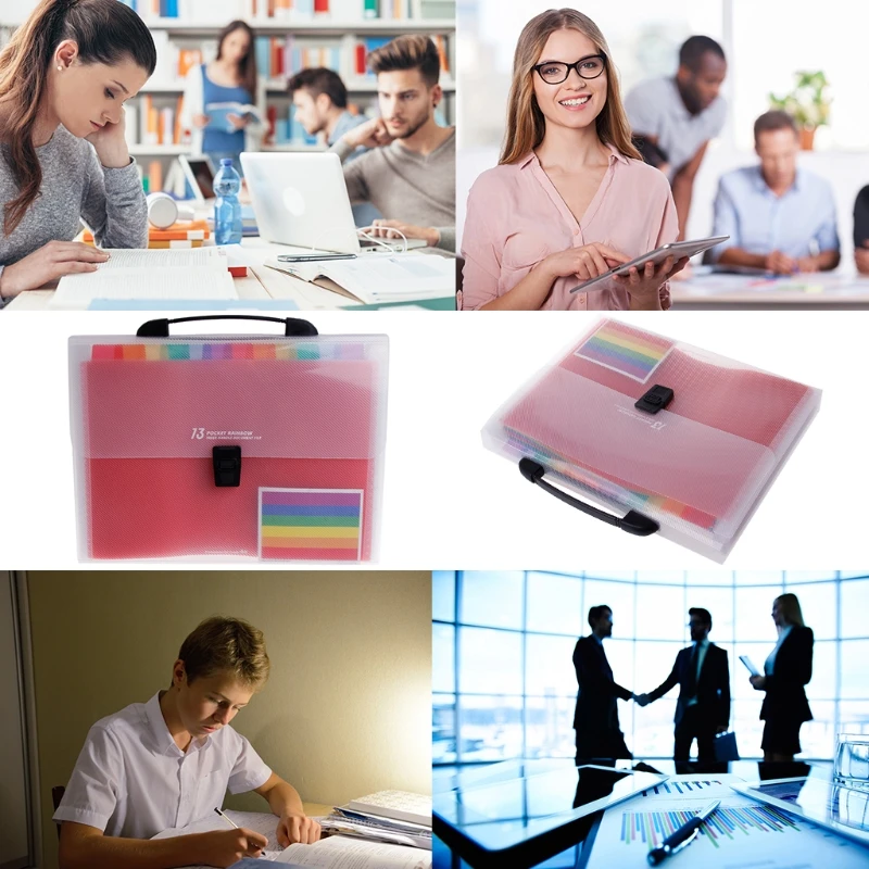 

A4 Rainbow Expanding Document Folder 13 Pocket School Portable Accordion Bag 53CC