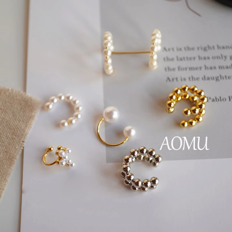 AOMU 3 шт./компл. минималистичные жемчужные серьги каффы для ушей клипсы поддельные