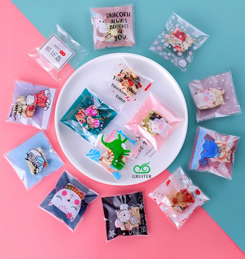 

Gift Bags Self-Adhesive Pouches Free GRUITER Food Packaging OPP Cute Small Baking Christmas Cookie Candy Plastic Bag 100pcs