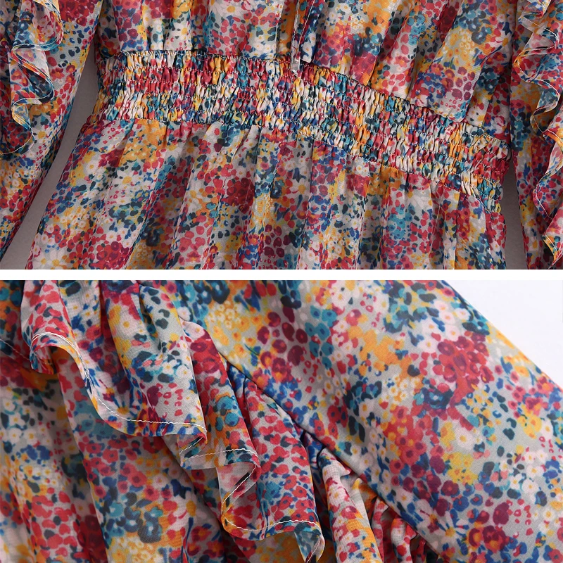 

Floral Print Round Neck Chiffon Dress For Women 2020 Spring Summer Long Sleeve Mini Party Dress Sexy Clothing Female INKEO 9D120