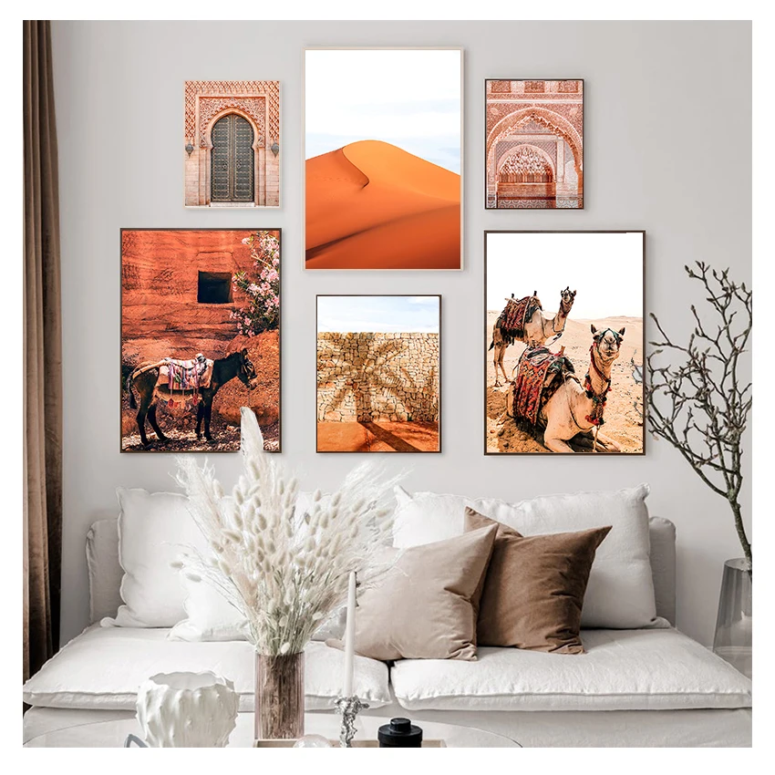 

Travel Print Marrakech Poster Camel Canvas Print Painting Wall Picture Living Room Moroccan Decor Boho Landscape Wall Art Desert