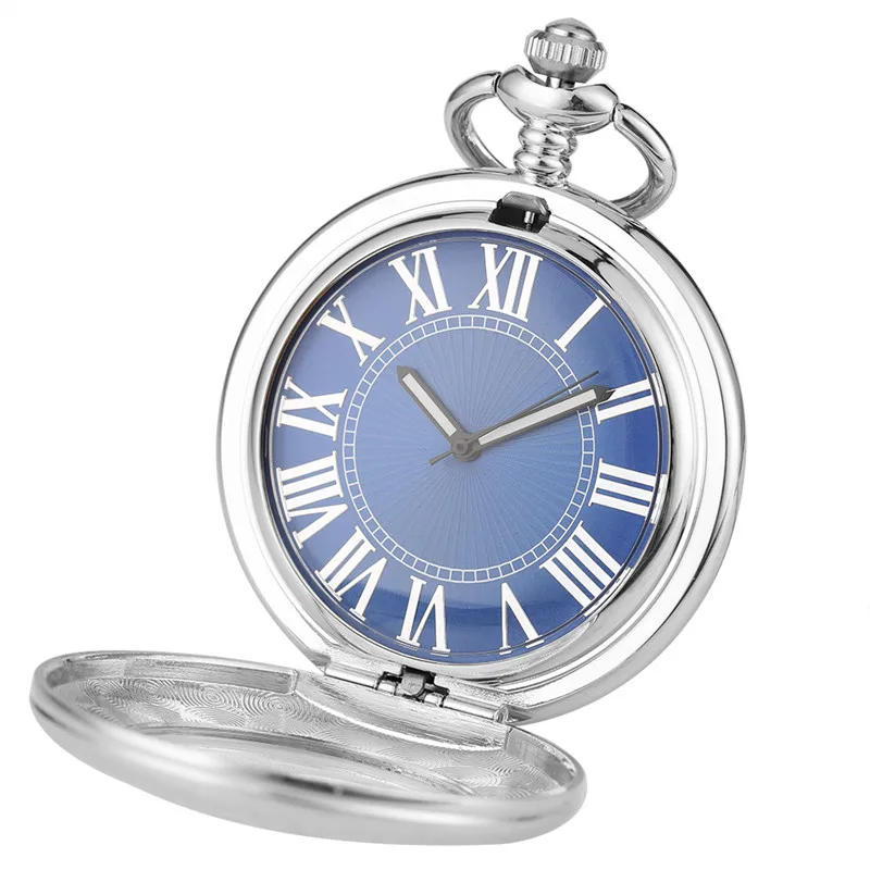 Antique Silver Unisex Pocket Watch Automatic Mechanical Watches for Men Women Roman Number Dial Pendant Clock Luminous Hands