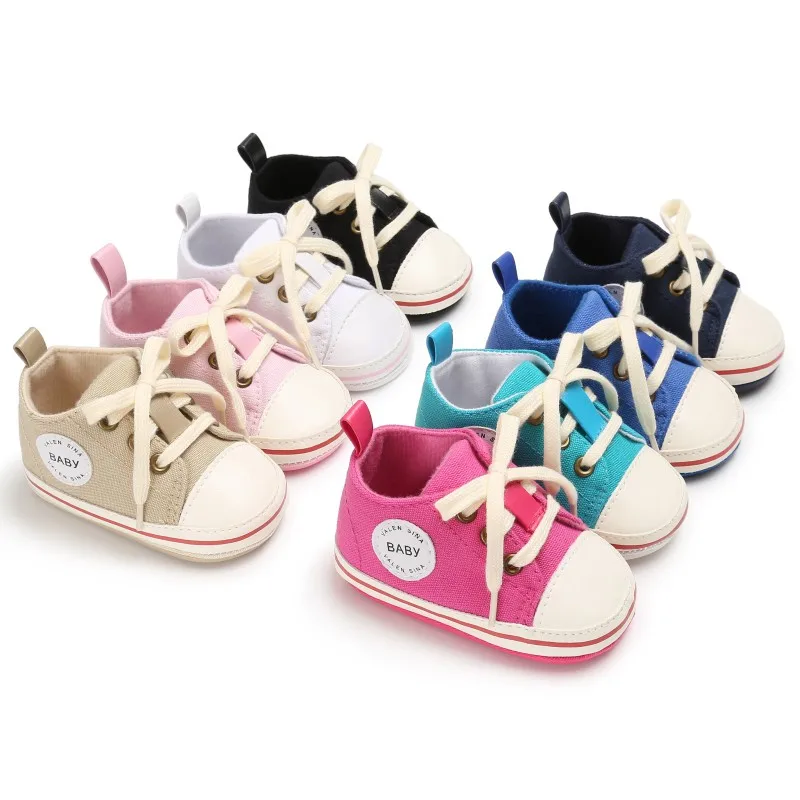 

Newborn Baby Shoes 2020 Infant first walkers Infant Toddler Canvas Shoes Lace-up Baby Girls Sneaker Prewalker 0-18M
