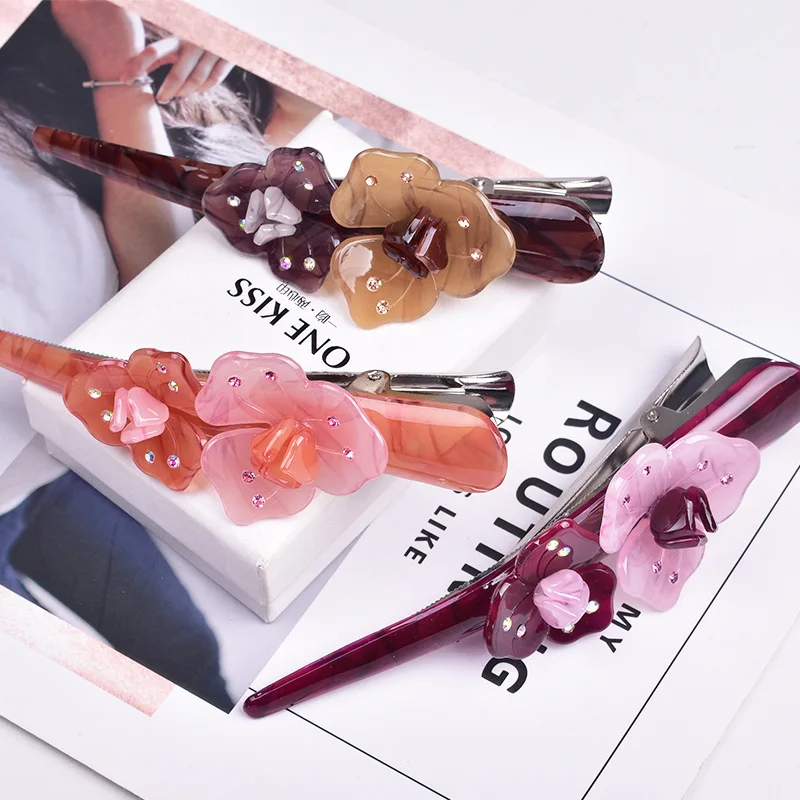 

Retro Acrylic Hairpin Large Horn Duckbill Hair Clip Long Stick Flower Colorful Barrette Women Makeup Ponytail Holder Hairpin