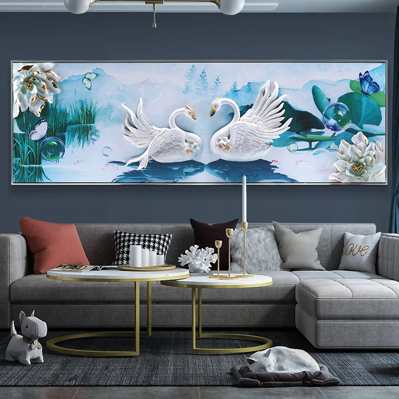 

Living Room Bedroom Decoration Painting Warm 3d Embossed Mural Swan Sofa Background Wall Painting