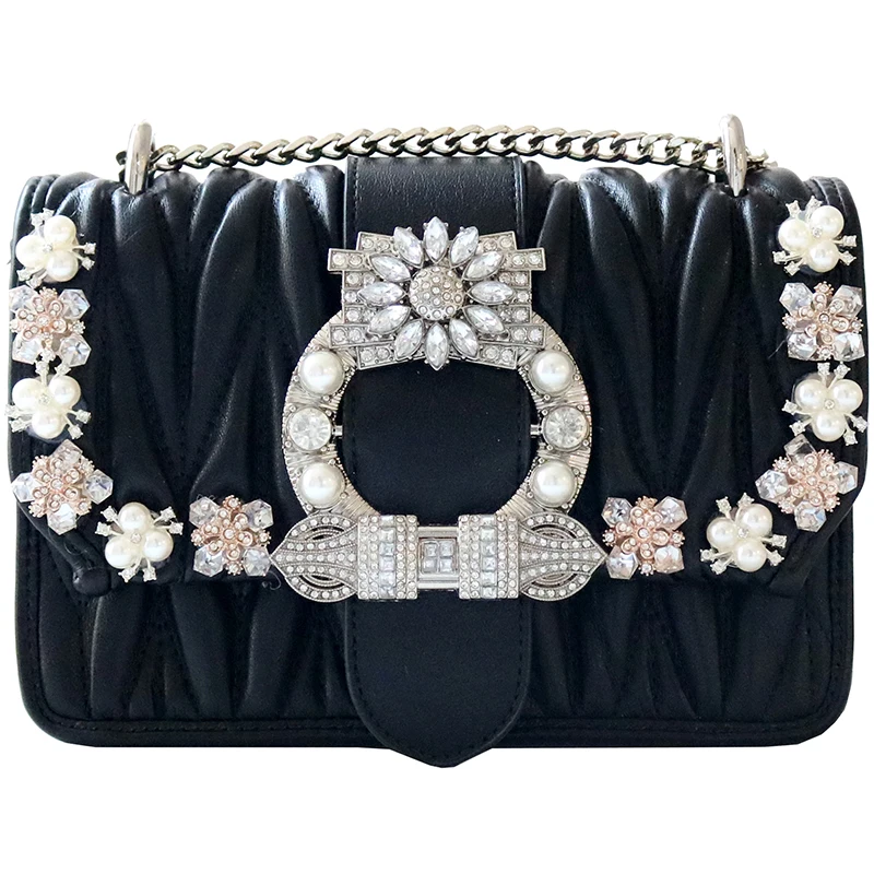 Роскошная сумка-мессенджер с украшением из бриллиантов и жемчуга женская