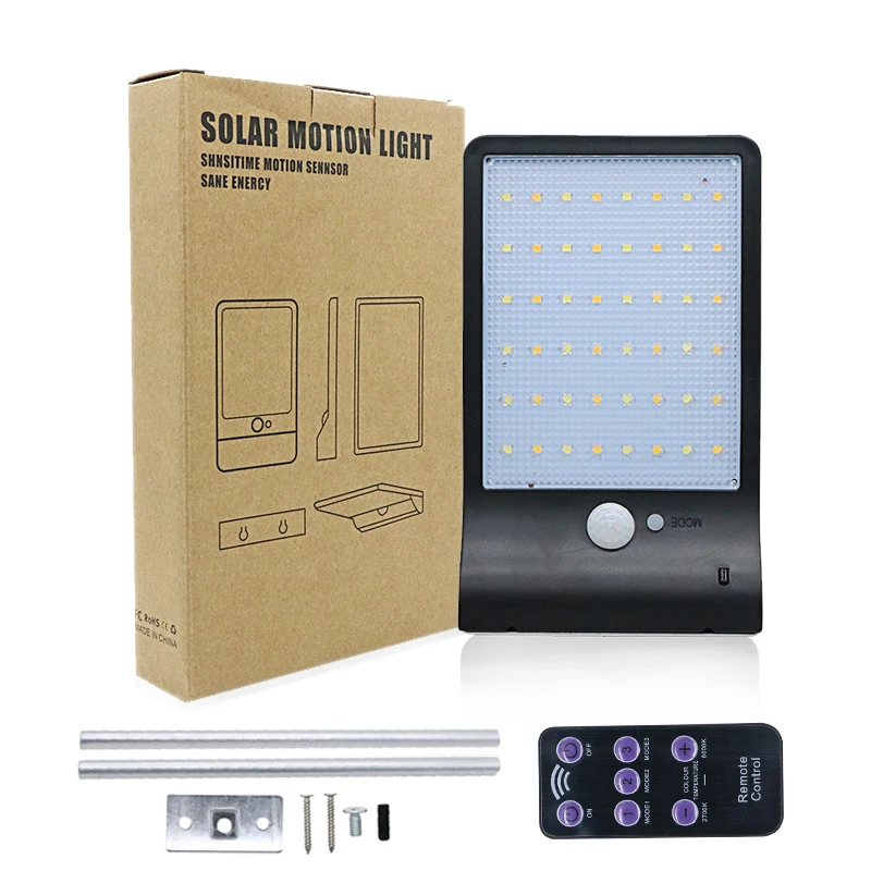 

SZYOUMY Color Adjustable Solar Lights Motion Sensor 3 Modes 48 LEDS Outdoor Wall Garden Street Yard Waterproof Lighting Lamp