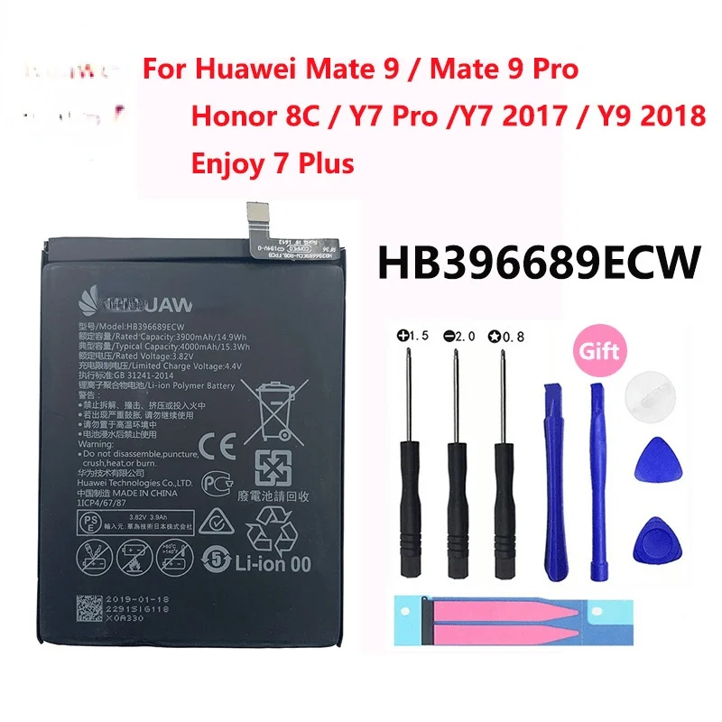 

100% Original 4000mAh HB396689ECW Battery For Huawei Y9 2018/ Honor 8C BKK-TL00 FLA-LX1 LX2 LX3 L22 Play 8C Phone Batteries