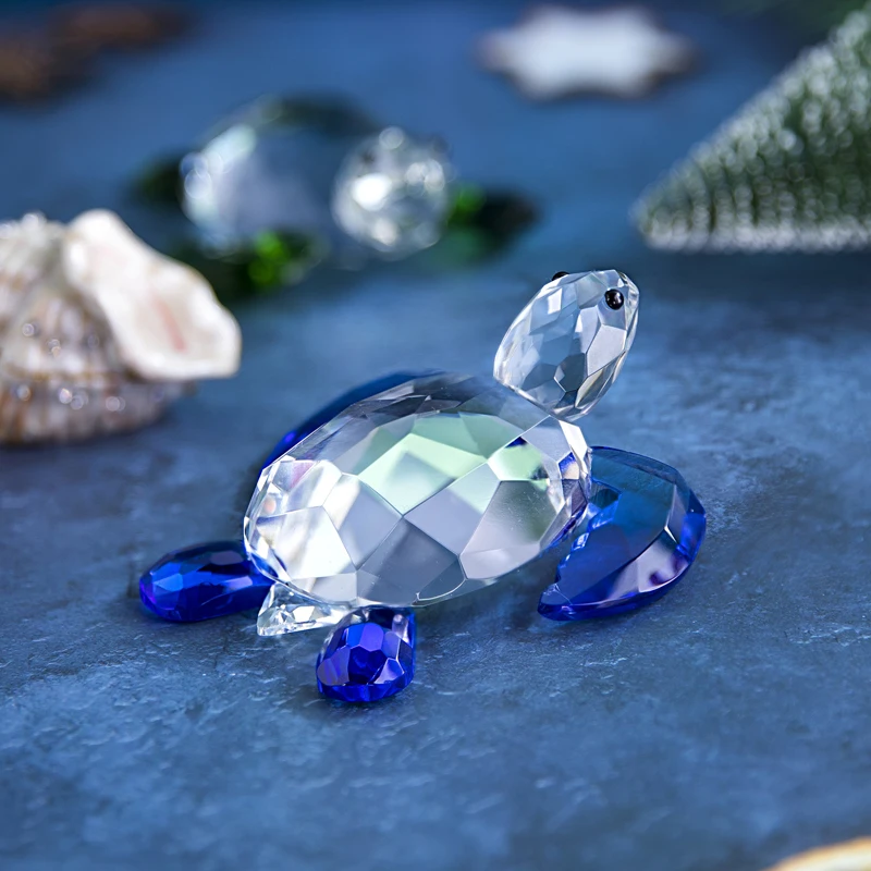 

H&D Cute 4in Crystal Animal Figurine Blue Sea Turtle Paperweight Decor Home Office Table Collectible Ornament Souvenir XMAS Gift