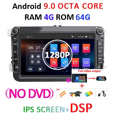 4G 64G 8 ядерный Android 9,0 2 din Автомобильный dvd-плеер gps для Volkswagen/VW Golf 5/6 passat/CC/B6/B7 polo Skoda/Seat/Leo Автомагнитола obd2 - Цвет: 4G64GDSPAHD F NODVD