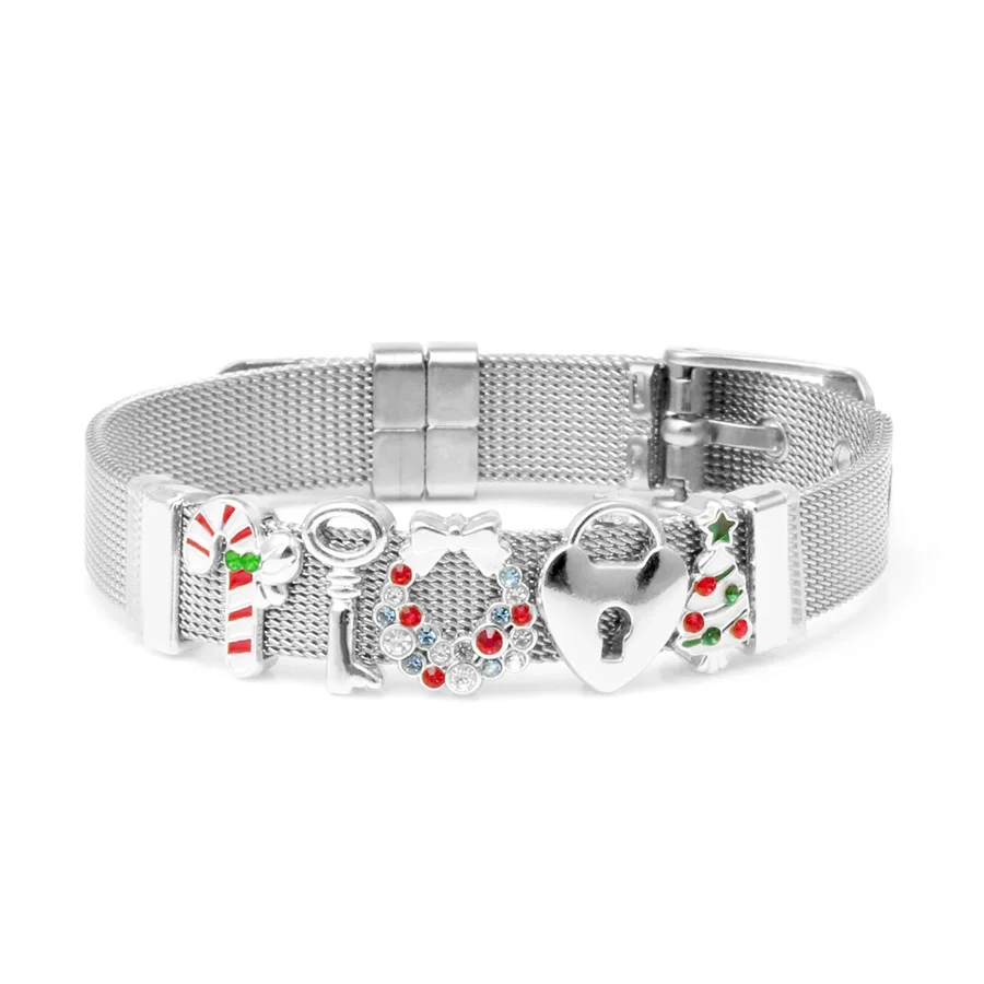 Браслет из нержавеющей стали под розовое золото с бусинами и Шармами | Украшения