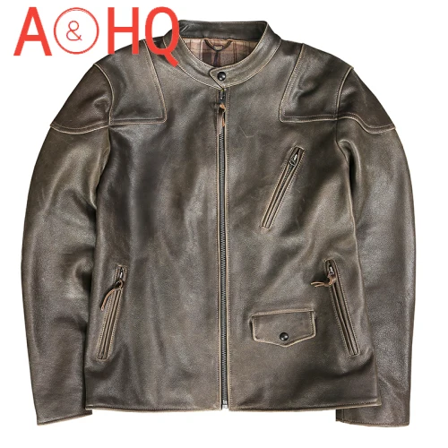 

100% Genuine Leather Jacket Men Vintage Real Cowhide Coat Short Biker Jacket for Men Spring Autumn 2021 Chaquetas Hombre