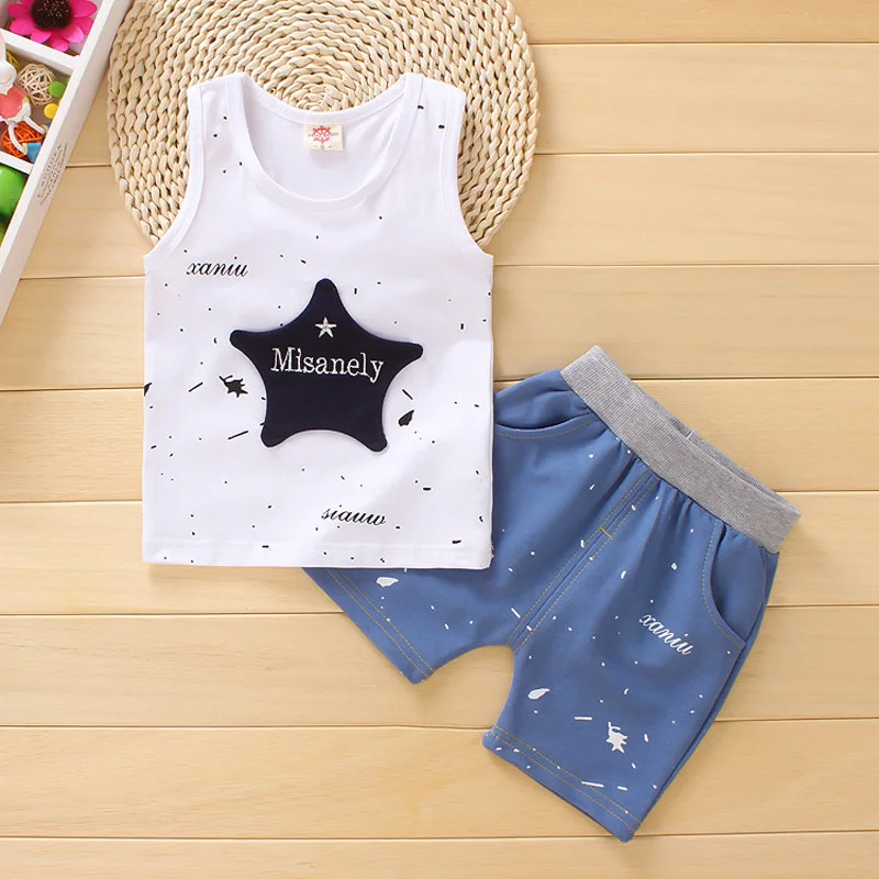 DIIMUU Toddler Boy Clothes Summer Sleeveless Set Baby Casual Suit Boys Girls Cotton Vest + Shorts Kids Clothing | Детская одежда и