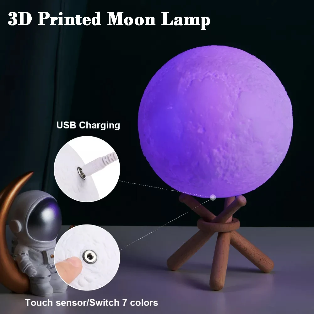 

Светодиодный ночсветильник с 3D рисунком Луны, аккумуляторная Настольная лампа с сенсорным выключателем и дистанционным управлением, 16 цве...