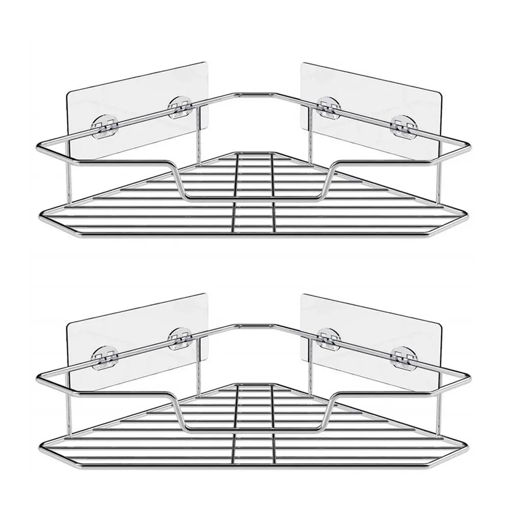 

2PCS Wall Shower Shelf Two-Layer No-Drilling Stainless Steel Corner Rack Tripod Bathroom Storage Rack Bathroom Accessories