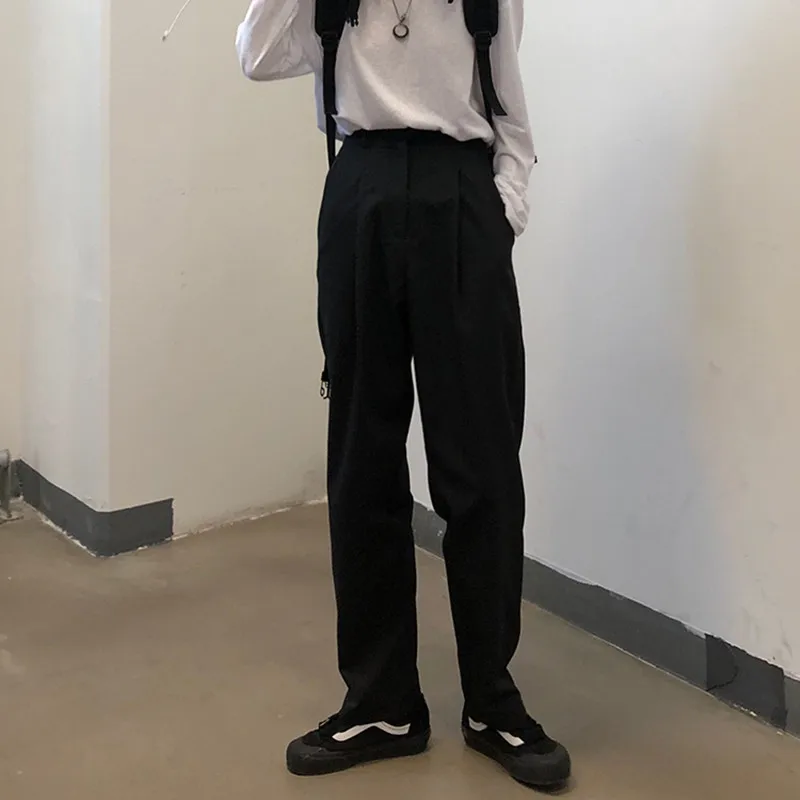 Женские прямые брюки в офисном стиле однотонные длинные с высокой талией 2 цвета