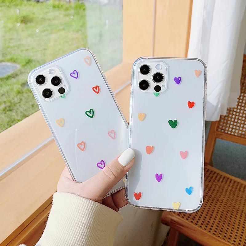 

Phone Case For iPhone 11 pro max 7 8 Plus XR 12 Pro XS Max X 12 Mini Cartoon Love Heart clear Soft TPU For iPhone SE 2020 Cover