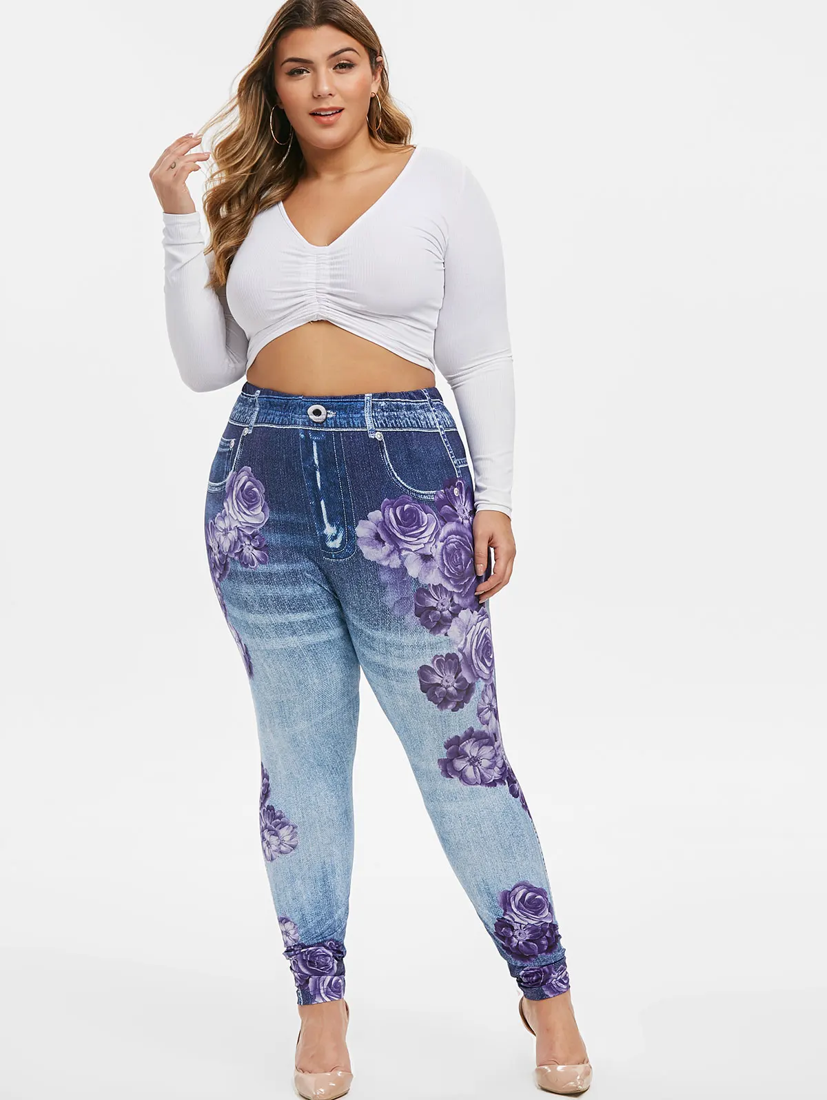 Женские обтягивающие леггинсы с высокой талией и цветочным принтом ROSEGAL эластичные сексуальные осень