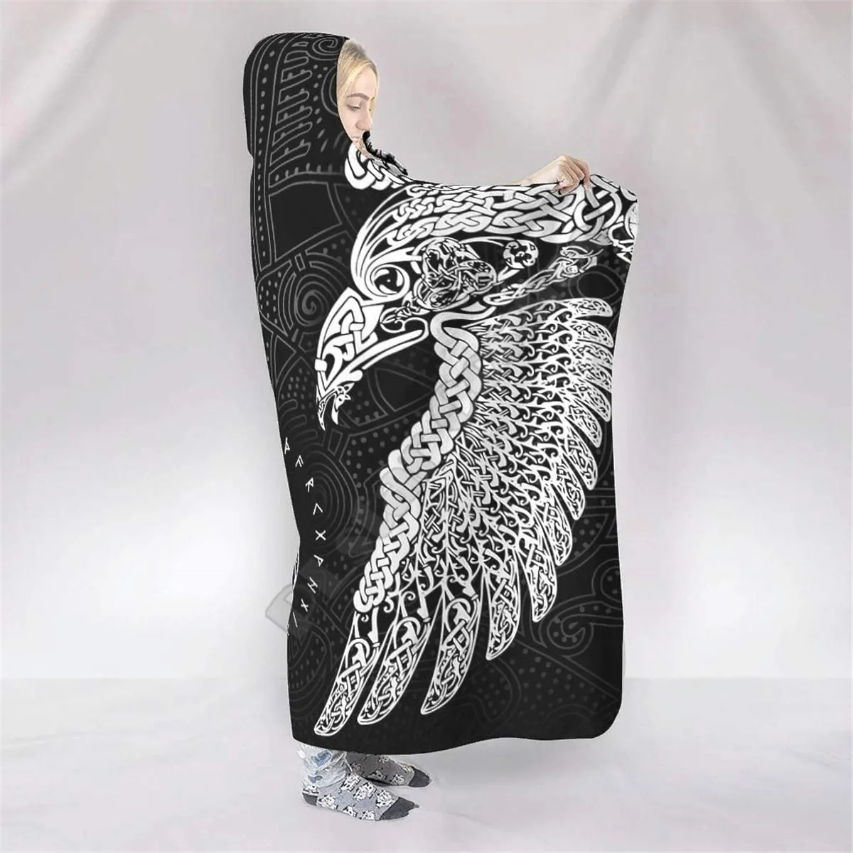 

Twin Ravens in Norse Mythology Viking 3d printed Hooded Blanket Adult child Sherpa Fleece Wearable Blanket Microfiber Bedding