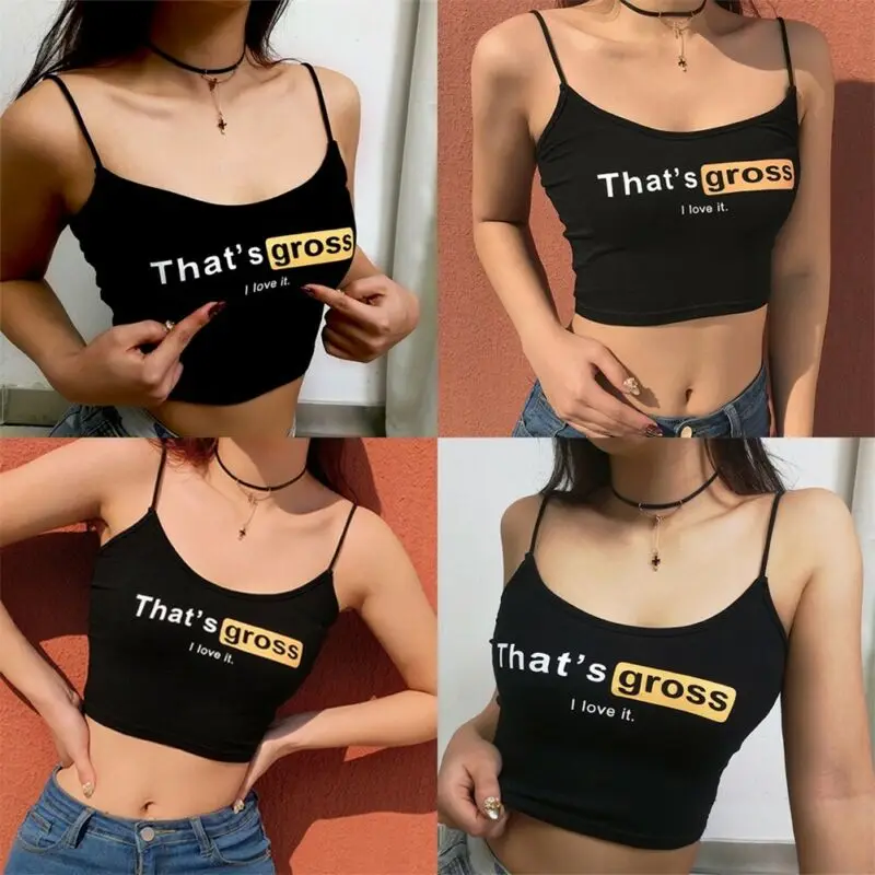 Женская Повседневная майка с буквенным принтом блузка без рукавов укороченный