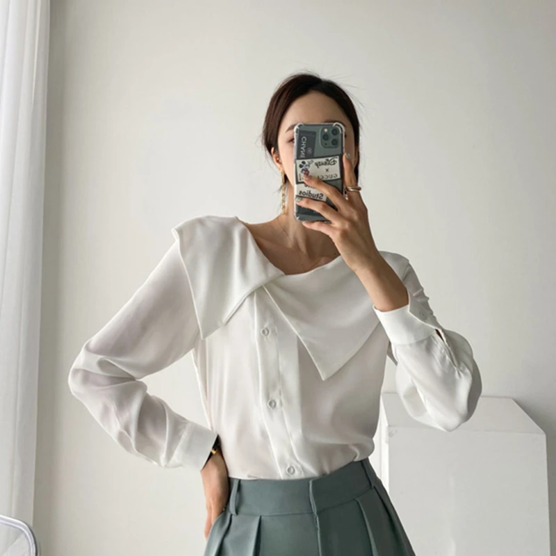 Colorfaith New 2021 Women Spring Autumn Blouse Shirts Fashionable Wild Irregular Elegant Ladies Korean Style Pink Tops BL9761 | Женская