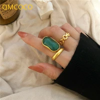 qmcoco silver color wedding rings for women fashion creative design green stone vintage party bride jewelry accessories