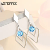 agteffer new 925 sterling silver whitebluepink zircon geometric rhombus earrings ladies fashion wedding party jewelry gift