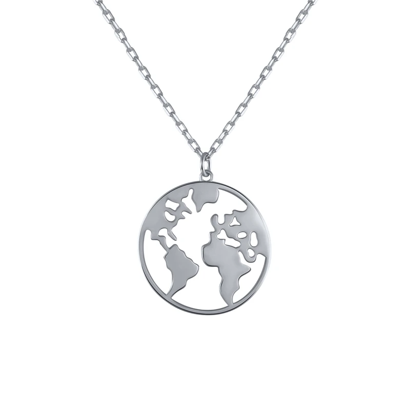 

2019 New Style Earth Map Simple Pendant Necklace for Women 925 Sterling Silver Chain Necklace Female Jewelry Gift