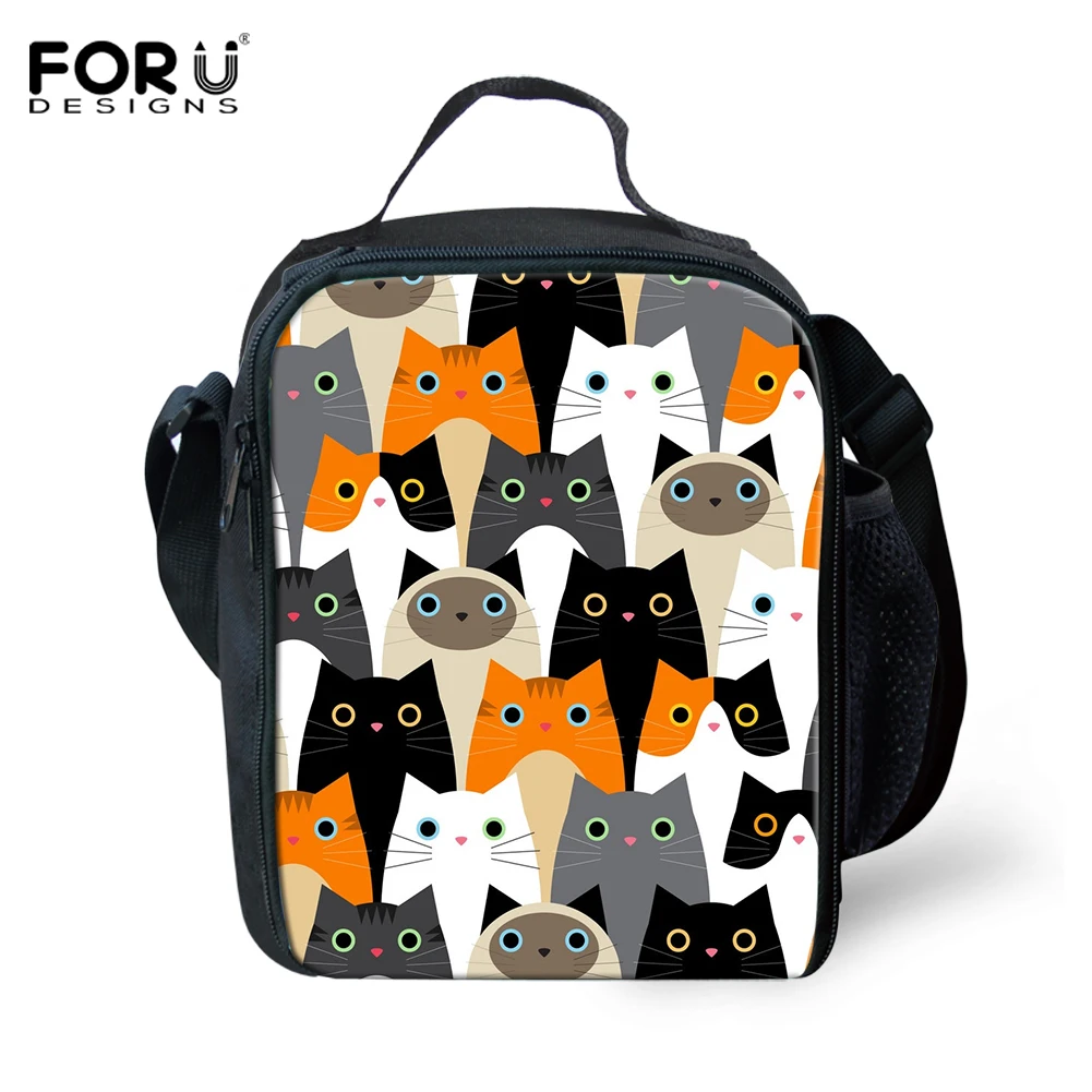 

FORUDESIGNS Kids Colorful Cartoon Cat Print Insulated Lunch Bag Tote Thermos Cooler Food Men Women Zipper Box Bolsa Termiaca